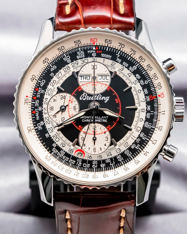 Breitling Montbrillant Datora Triple Date "Tuxedo" 43MM Black Dial Leather Strap (A21330)