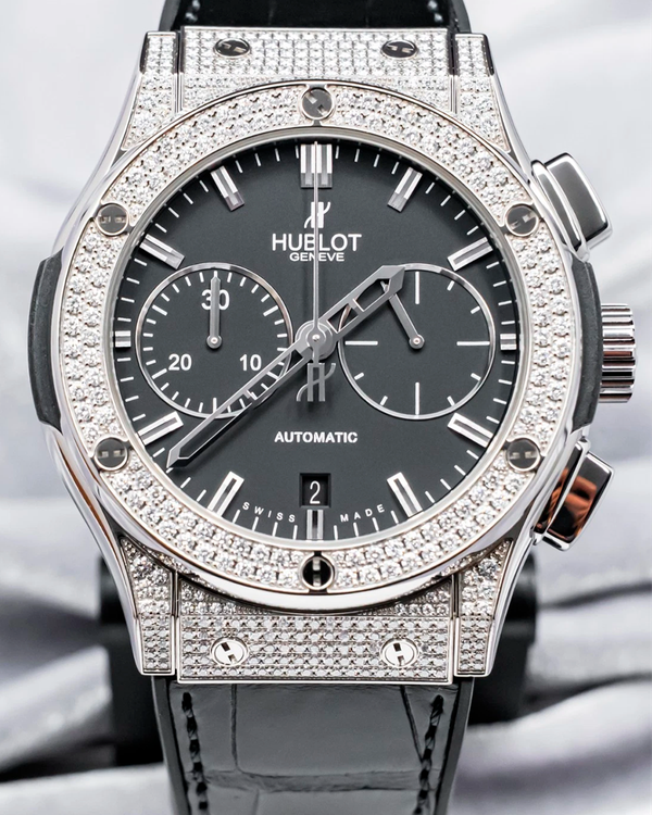 Hublot Classic Fusion Chronograph Pavé 45MM Black Dial Leather Strap (521.NX.1170.LR.1704)