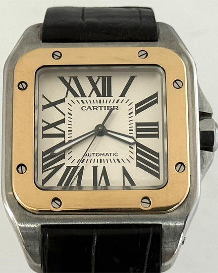2002 Cartier Santos 100 38MM Silver Dial Aftermarket Leather Strap (W20072X7)