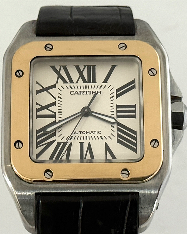 2002 Cartier Santos 100 38MM Silver Dial Aftermarket Leather Strap (W20072X7)