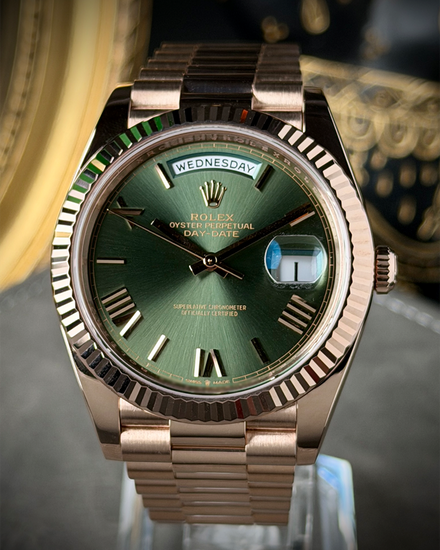 2025 Rolex Day-Date 40MM Green Dial Rose Gold President Bracelet (228235)