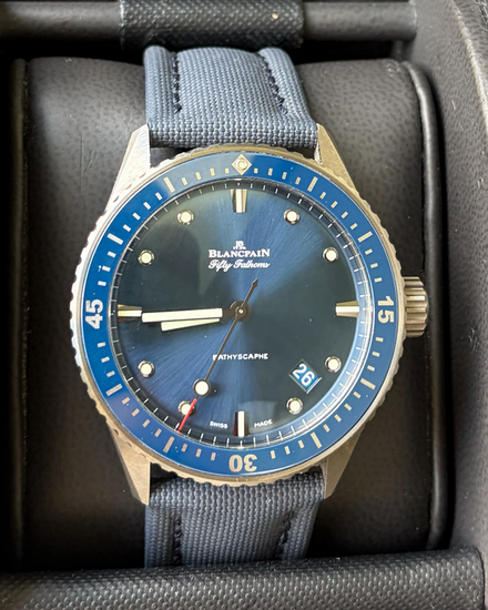 2022 Blancpain Fifty Fathoms Bathyscaphe 43.6MM Blue Dial Textile Strap (5000-0240-O52A)