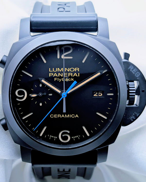 2020 Panerai Luminor Flyback Ceramica 44MM Black Dial Rubber Strap (PAM00580)