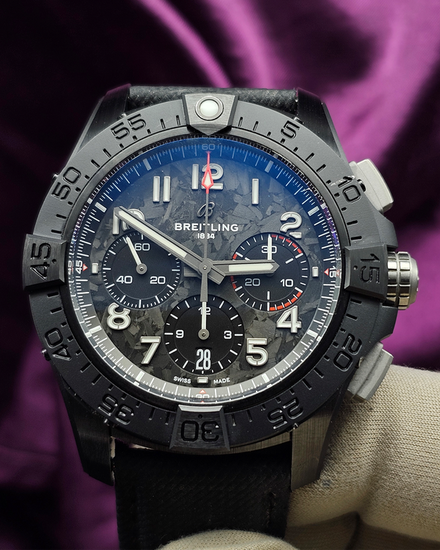 Breitling Avenger B01 Chronograph "Night Mission" 44MM Carbon Fiber Dial Leather Strap (SB0147101B1X1)