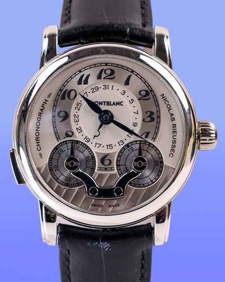 2009 Montblanc Nicolas Rieussec Platinum Chronograph L.E. 43MM Silver Dial Leather Strap (102332)