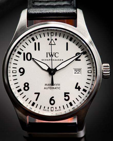 No Reserve - 2019 IWC Schaffhausen Pilot Mark XVIII 40MM White Dial Leather Strap (IW327002)