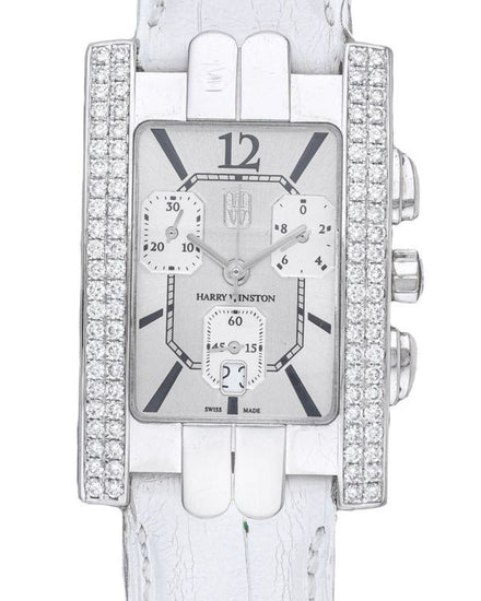 Harry Winston Avenue A Chronograph 27MM Quartz Silver Dial Leather Strap (Cal. 251.471)