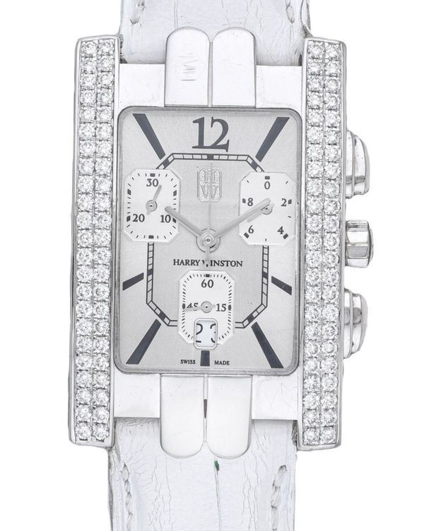 Harry Winston Avenue A Chronograph 27MM Quartz Silver Dial Leather Strap (Cal. 251.471)