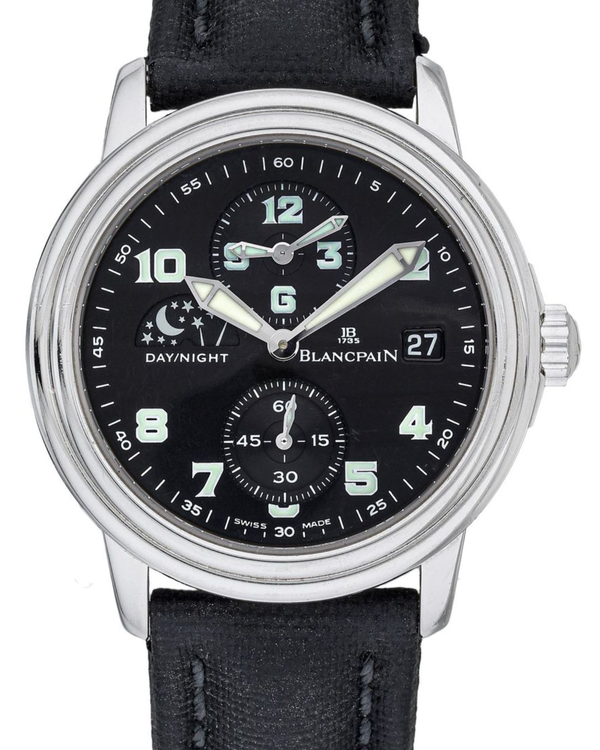 2001 Blancpain Leman Dual Time 38MM Black Dial Leather Strap (2160-1130M-71)