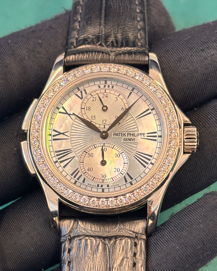 No Reserve - Patek Philippe Calatrava Travel Time 35MM Mother of Pear Dial Leather Strap (4934G-001)