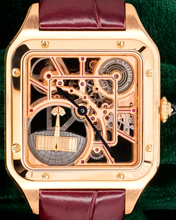 2024 Cartier Santos Dumont Micro Rotor 31.4MM Skeleton Dial Leather Strap (WHSA0030)