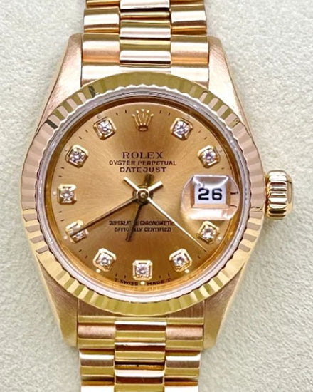 2000 Rolex Lady-Datejust 26MM Champagne Dial Yellow Gold President Bracelet (79178)