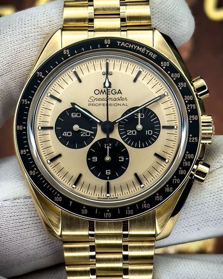 2023 Omega Speedmaster Professional Moonwatch 42MM Champagne Dial Yellow Gold Bracelet (310.60.42.50.99.002)