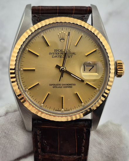 No Reserve - 1984 Rolex Datejust 36MM Champagne Dial Leather Strap (16013)