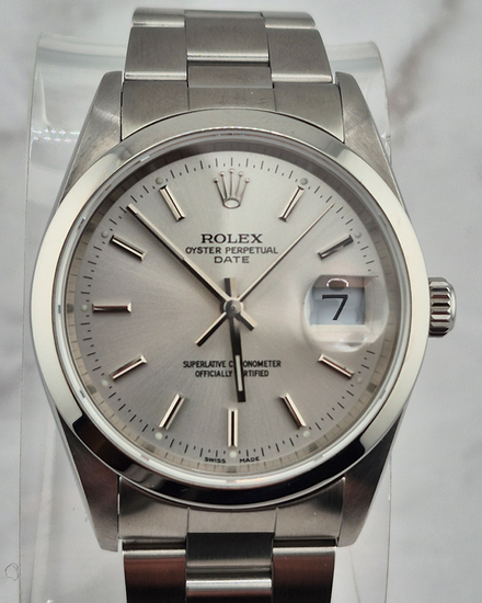 No Reserve - 2001 Rolex Oyster Perpetual 34MM Silver Dial Oyster Bracelet (15200)