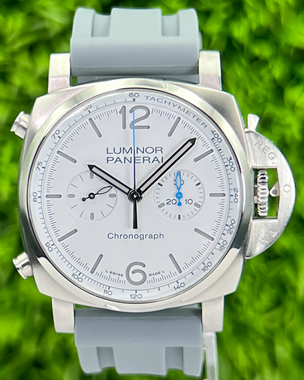 2023 Panerai Luminor Chronograph 44MM White Dial Aftermarket Rubber Strap (PAM01218)