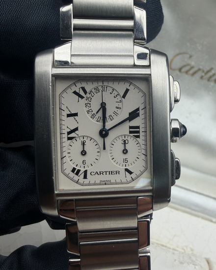 1999 Cartier Tank Française Chronoflex 28MM Quartz White Dial Steel Bracelet (2303)