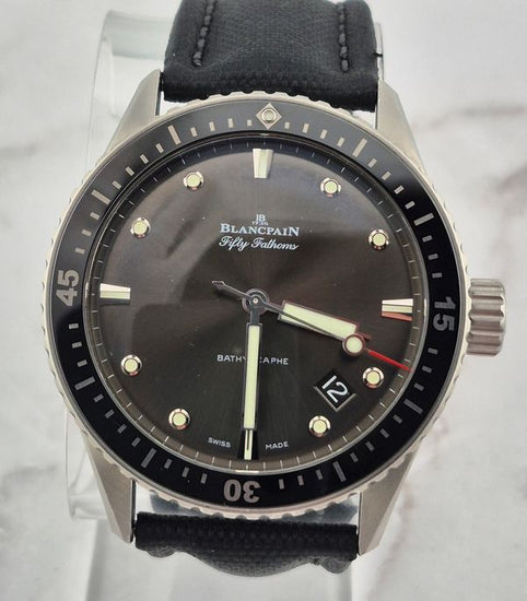 No Reserve - 2020 Blancpain Fifty Fathoms Bathyscaphe 43MM Grey Dial Textile Strap (5000-1110-B52A)