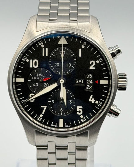 2017 IWC Schaffhausen Pilot Chronograph 43MM Black Dial Steel Bracelet (IW377704)
