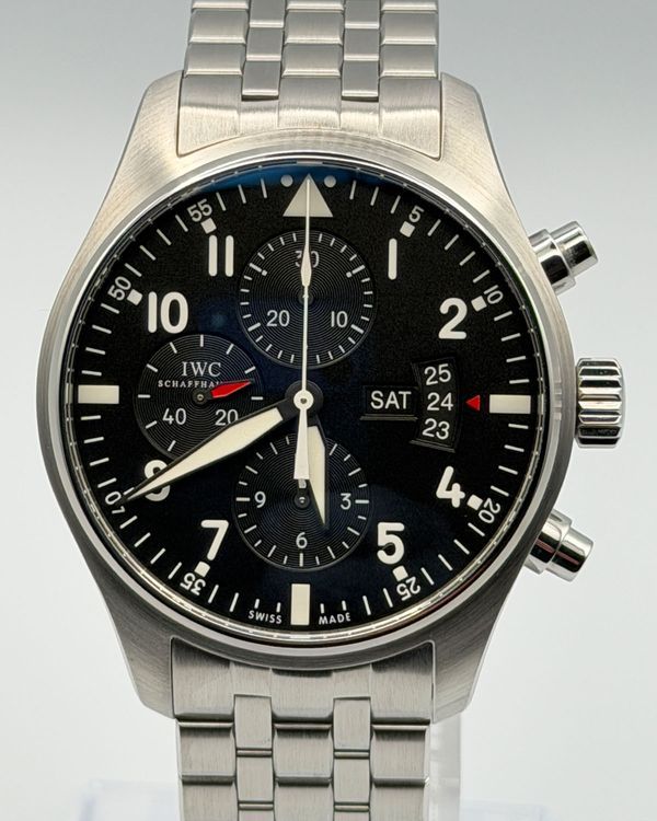 2017 IWC Schaffhausen Pilot Chronograph 43MM Black Dial Steel Bracelet (IW377704)