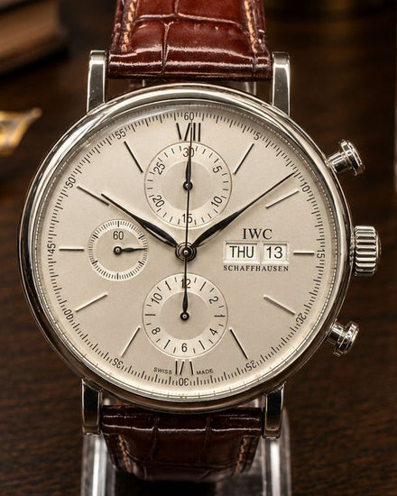 No Reserve - 2020 IWC Schaffhausen Portofino Chronograph 42MM Silver Dial Leather Strap (IW391027)