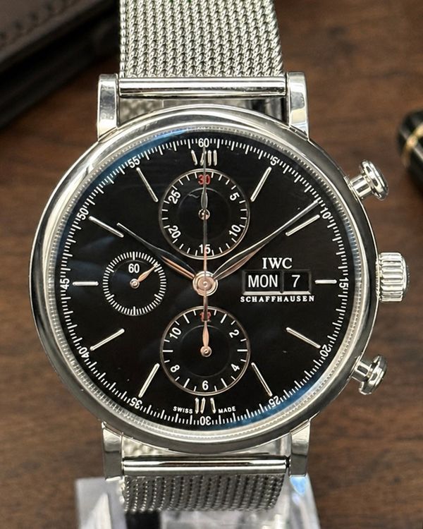 No Reserve - 2016 IWC Schaffhausen Portofino Chronograph 42MM Black Dial Steel Bracelet (IW391010)