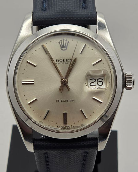 1974 Rolex Oyster Precision Date 34MM Silver Dial Aftermarket Leather Strap (6694)
