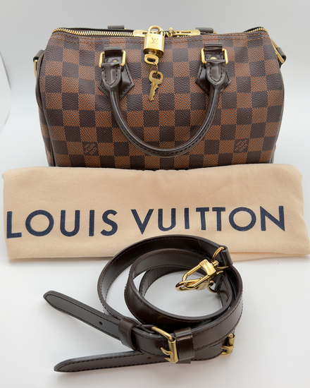No Reserve - 2016 Louis Vuitton Bag Speedy Bandoulière 25 Medium Brown Damier Canvas Gold-Tone Hardware Leather Strap (Bag)