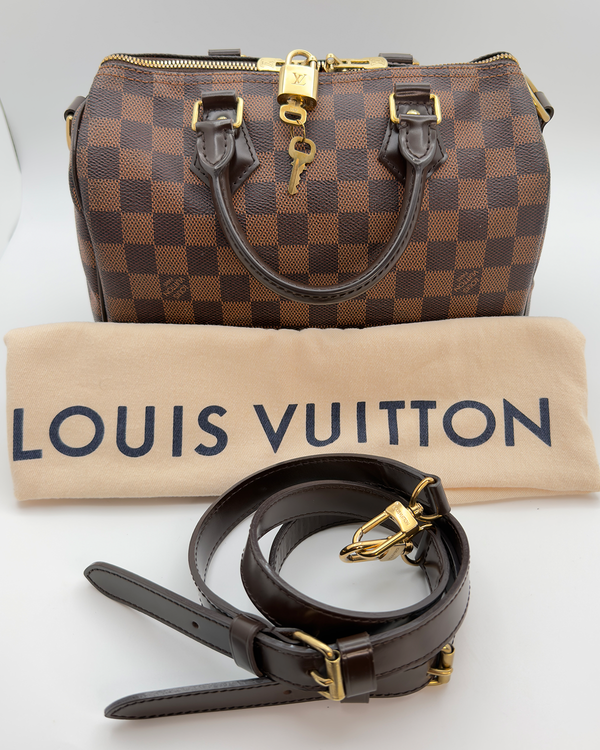 No Reserve - 2016 Louis Vuitton Bag Speedy Bandoulière 25 Medium Brown Damier Canvas Gold-Tone Hardware Leather Strap (Bag)