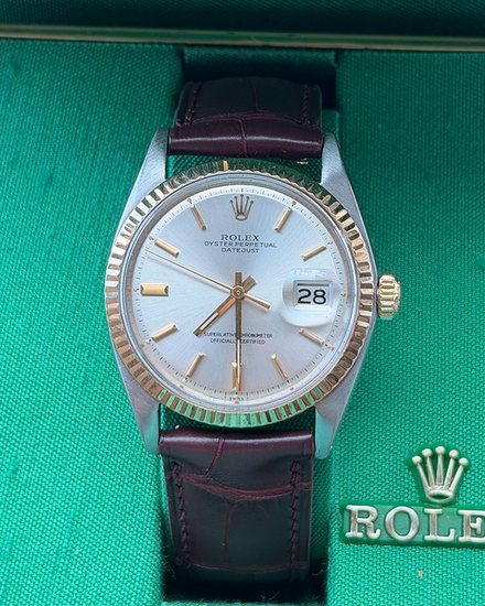 1973 Rolex Datejust 36MM Silver Dial Aftermarket Leather Strap (1601)