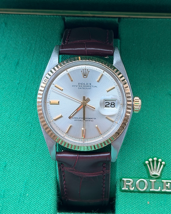 1971 Rolex Datejust 36MM Silver Dial Aftermarket Leather Strap (1601)