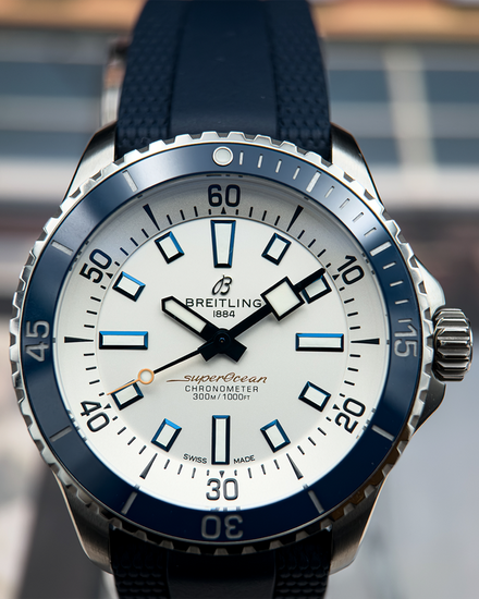 No Reserve - Breitling Superocean 42MM White Dial Rubber Strap (A17375)
