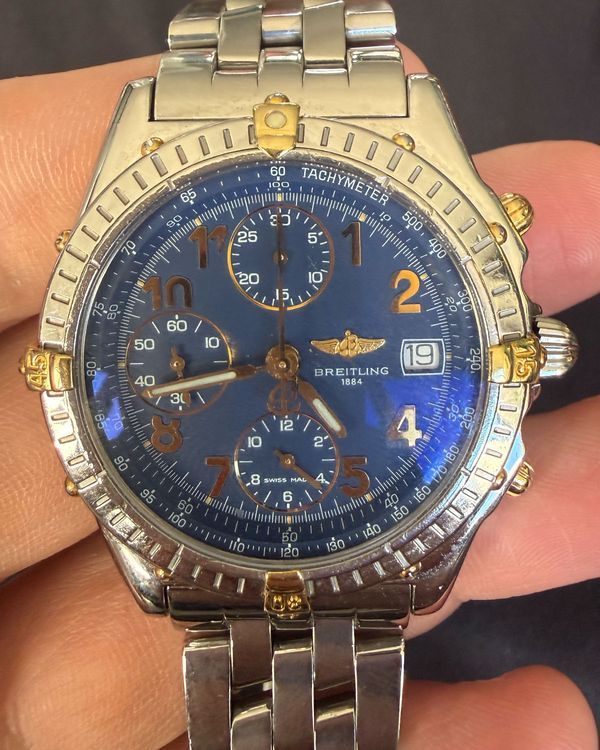 Breitling Chronomat 39MM Blue Dial White Gold Steel Bracelet (B13050.1)