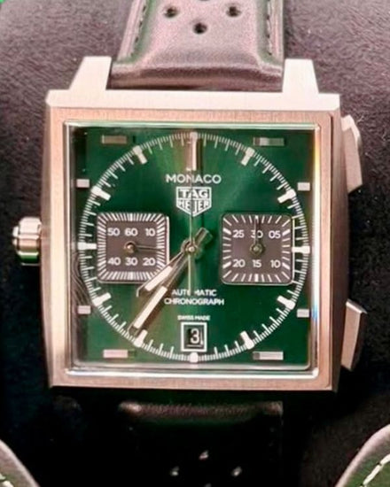 2026 Tag Heuer Monaco Chronograph 39MM Green Dial Leather Strap (CDW2180.FC8360)
