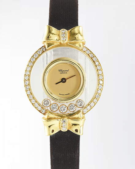 Chopard Happy Diamonds "Bow" 24MM Quartz Champagne Dial Leather Strap (4103)