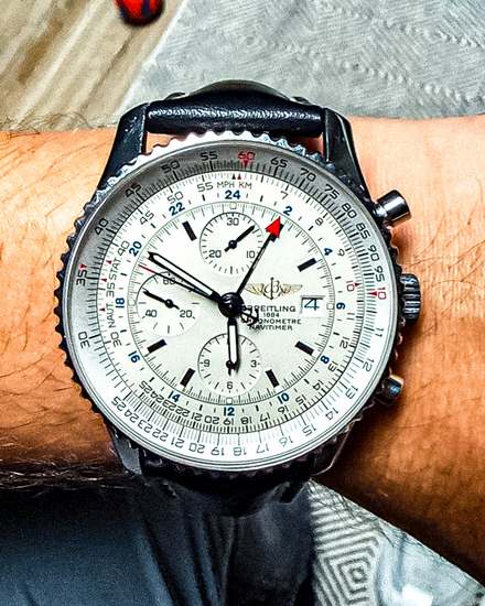 No Reserve - Breitling Navitimer World 46MM Ivory Dial Leather Strap (A24322)