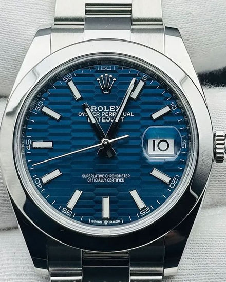 2023 Rolex Datejust 41MM Blue "Fluted" Motif Dial Oyster Bracelet (126300)