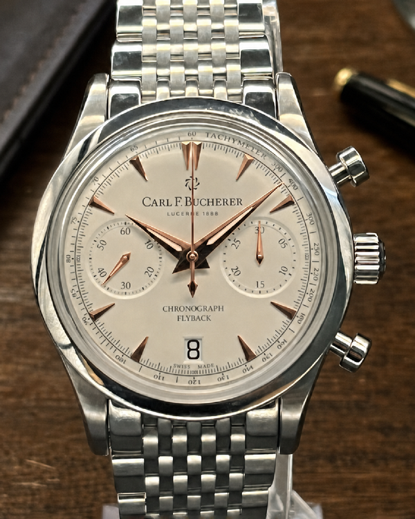 No Reserve - Carl F. Bucherer Manero Flyback 40MM White Dial Steel Bracelet (00.10927.08.13.21)