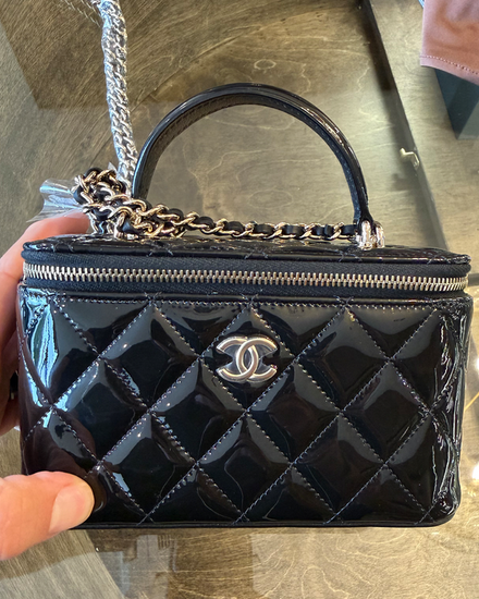 Chanel Bag Top Handle Vanity Small Leather Silver-Tone Hardware Leather Strap (Bag)