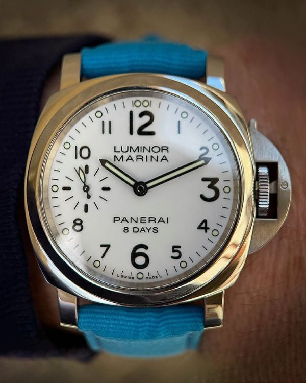 2016 Panerai Luminor 1950 10 Days GMT 44MM White Dial Aftermarket Textile Strap (PAM00563)