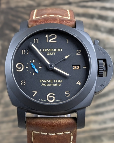 2020 Panerai Luminor 1950 3 Days GMT 44MM Black Dial Leather Strap (PAM01441)
