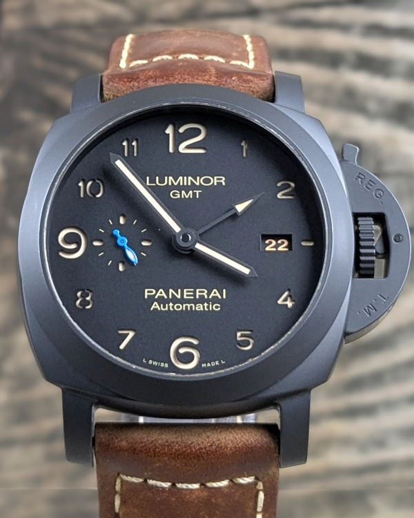 2020 Panerai Luminor 1950 3 Days GMT 44MM Black Dial Leather Strap (PAM01441)