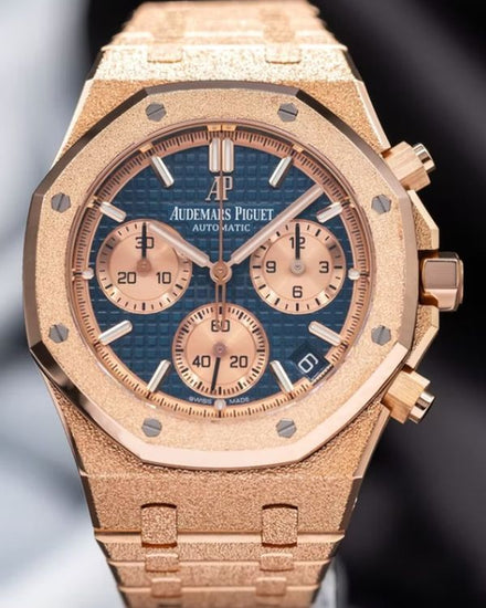 2021 Audemars Piguet Royal Oak Frosted Gold Chronograph 41MM Blue Dial Rose Gold Bracelet (26239OR.GG.1224OR.01)