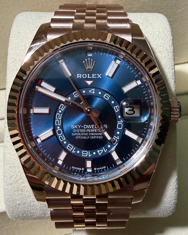 2026 Rolex Sky-Dweller 42MM Blue Dial Rose Gold Jubilee Bracelet (336935)