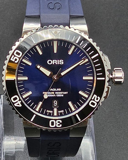 No Reserve - Oris Aquis Date 43.5MM Blue Dial Rubber Strap (01 733 7730 4135)