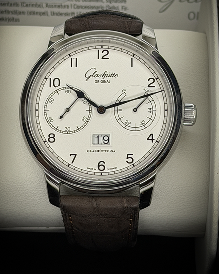 2015 Glashütte Original Senator Observer 44MM Silver Dial Leather Strap (100-14-05-02-50)
