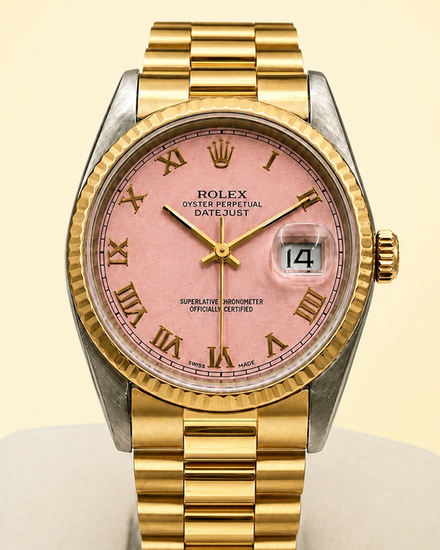 No Reserve - Rolex Datejust 36MM Aftermarket Pink Dial Gold-Plated Bracelet (16233)