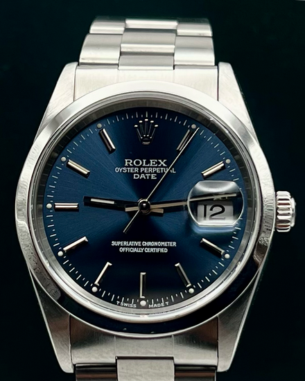 No Reserve - 1996 (T Serial) Rolex Oyster Perpetual Date 34MM Blue Dial Oyster Bracelet (15200)