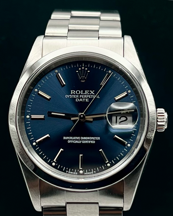 1996 (T Serial) Rolex Oyster Perpetual Date 34MM Blue Dial Oyster Bracelet (15200)