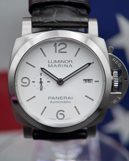No Reserve - 2022 Panerai Luminor Marina 44MM White Dial Leather Strap (PAM01314)